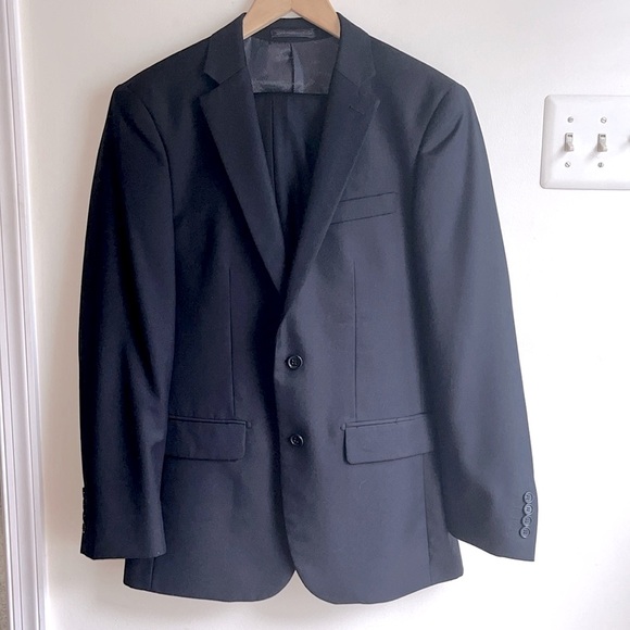 Men’s Wool 2 Piece Suit 36R Jacket Flat Front Pants W30